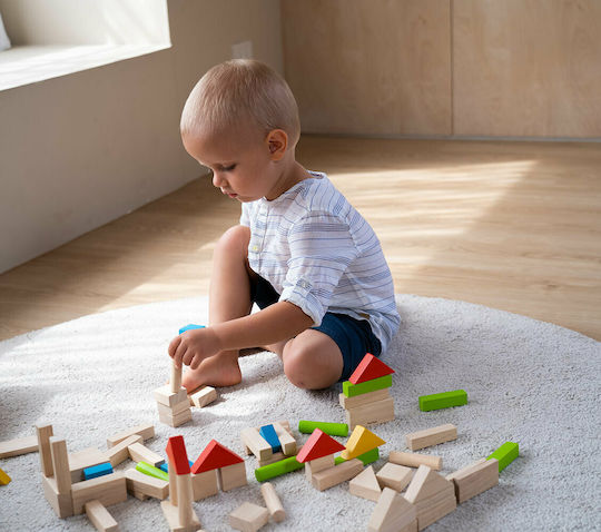 Plan Toys Cuburi De Construit Colorate Din Lemn Pentru 1+ Ani 40 Bucăți