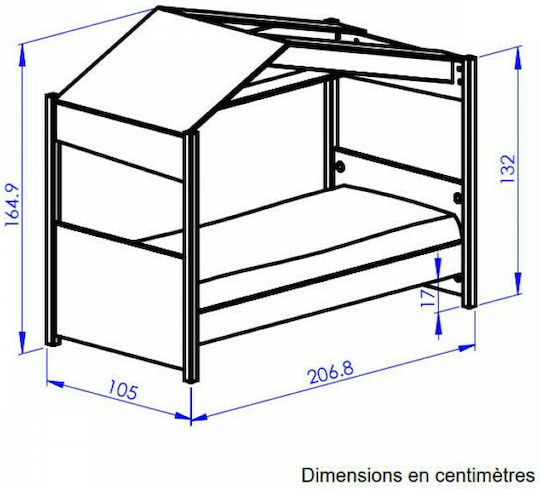 Dakar Pat pentru Copii Single Negru pentru Saltea 90x200cm