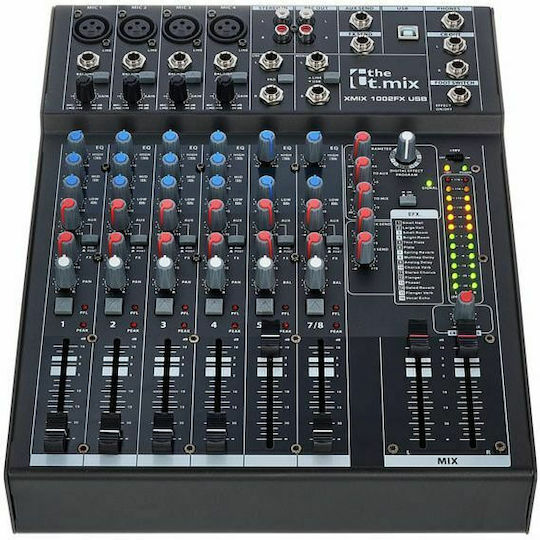 The t.mix Xmix 1002 FX USB Consolă Analogică 10 Canale cu Putere fantomă & 4 Intrări XLR
