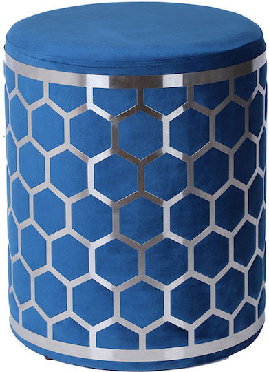 Stool For Living Room Upholstered with Velvet Blue / Silver 36x36x43cm