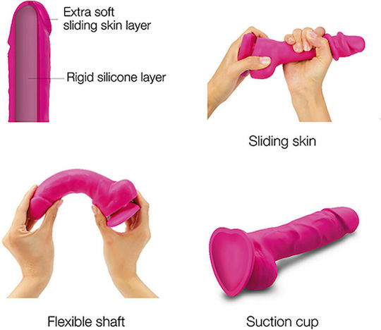 Strap On Me Sliding Skin Realistic Dildo M Ρεαλιστικό Dildo με Όρχεις και Βεντούζα Fuchsia 13.4cm
