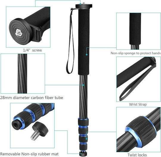 Neewer Carbonfaser Monopod mit Tragetasche mit Einfaches Fußbett und Belastbarkeit 10kg
