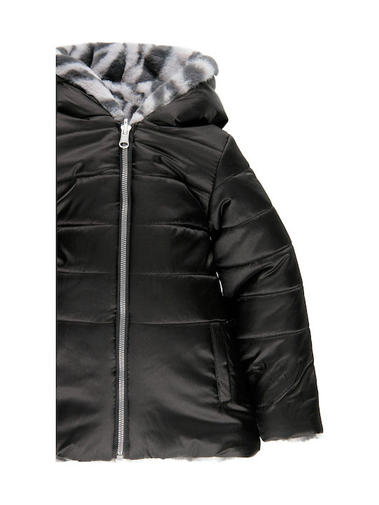 Kids' Fur Short Double Sided with Hood Black