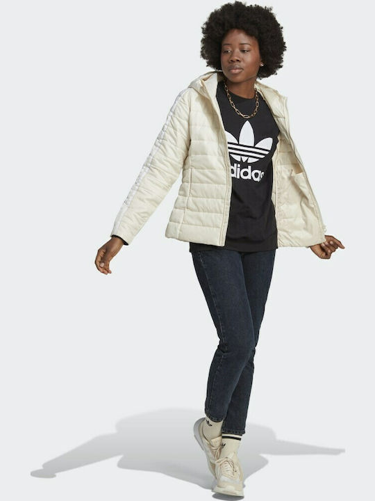 Women's Short Puffer Jacket for Spring or Autumn with Hood Wonder White