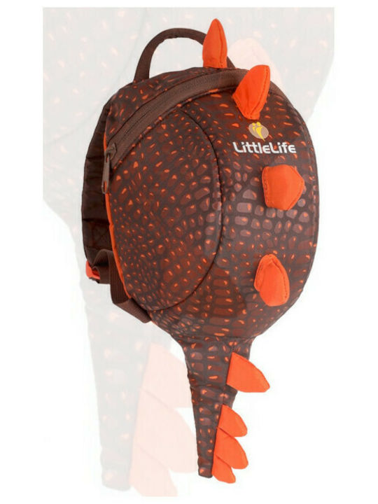 Littlelife Dinosaur Σχολική Τσάντα Πλάτης Νηπιαγωγείου Καφέ με Θήκη για Παγούρι 5lt