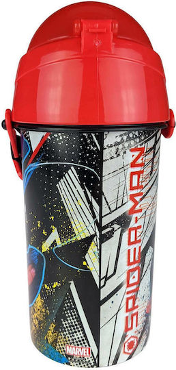 Gim Spiderman Kids Water Bottle Spiderman Plastic with Straw Red 500ml