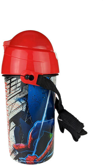 Gim Spiderman Kids Water Bottle Spiderman Plastic with Straw Red 500ml