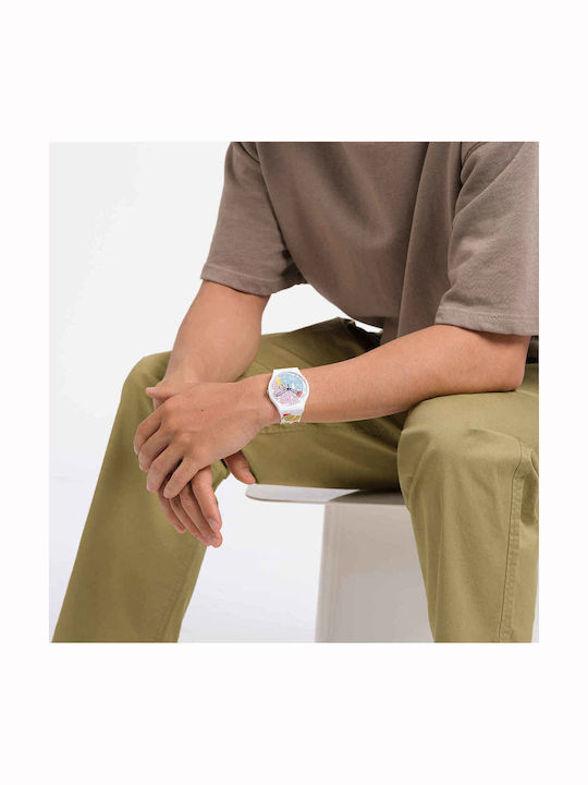 Swatch Power Of Peace Мъжки часовник с батерия и каучукова лепенка Swatch Power Of Peace Мъжки часовник с батерия и каучукова лепенка