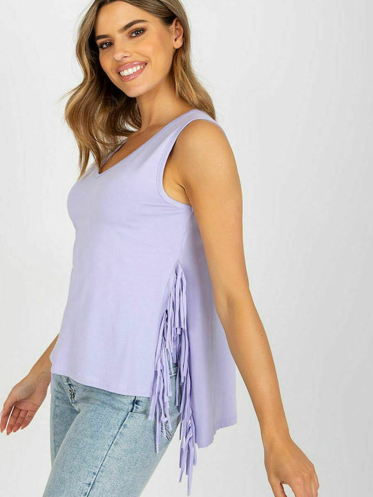 Fancy Women's Summer Blouse Cotton Sleeveless with V Neckline Lilacc