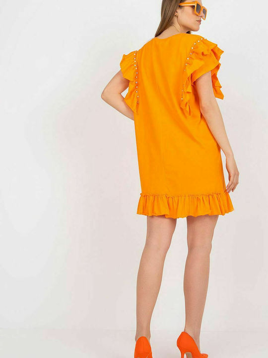 Fancy Summer Mini Dress with Ruffle Orange