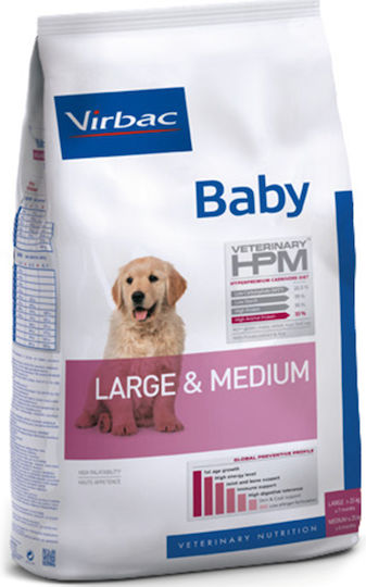 Virbac Baby Large & Medium 12kg Dry Food for Medium & Large Breed Puppies with Pork, Chicken, Rice, Poultry, Beef, Meat, Fish and Potatoes