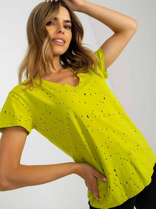 Fancy Women's T-shirt with V Neckline Green