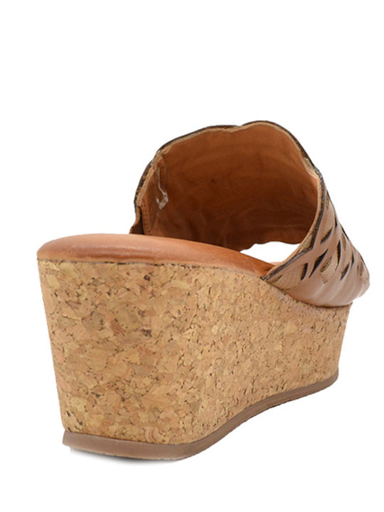 Women's Leather Platform Wedge Sandals Tabac Brown