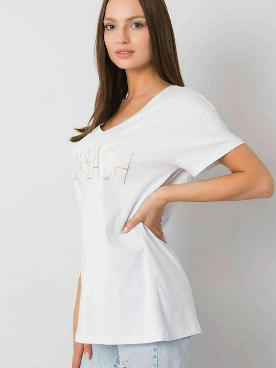 Fancy Women's T-shirt with V Neckline White