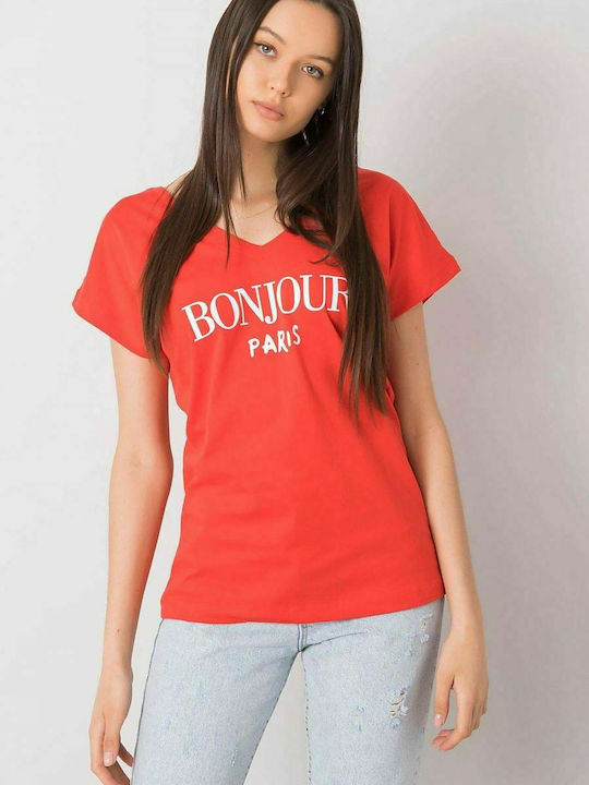 Fancy Women's T-shirt with V Neckline Red