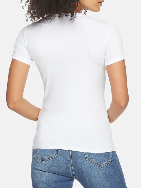Guess Γυναικείο T-shirt με V Λαιμόκοψη Λευκό