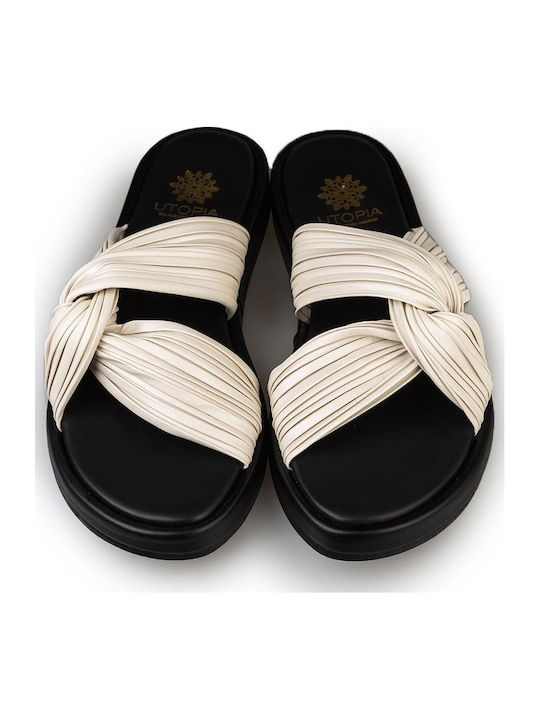 Leather Women's Flat Sandals in White Color