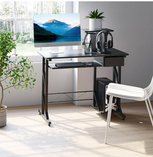 Computer Office Wooden Black with Metal Legs 90x50x95cm