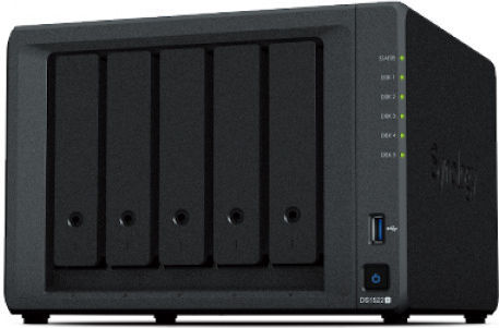 Synology DiskStation DS1522+ NAS Tower with 5 slots for HDD/M.2/SSD and 4 Ethernet ports