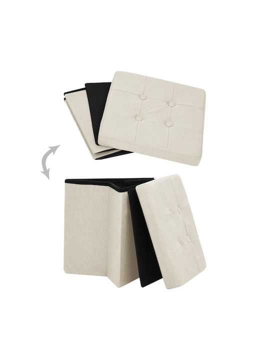 Hocker Für das Wohnzimmer Klappbar Mit Stauraum Gepolstert mit Stoff White Cream 38x38x38cm