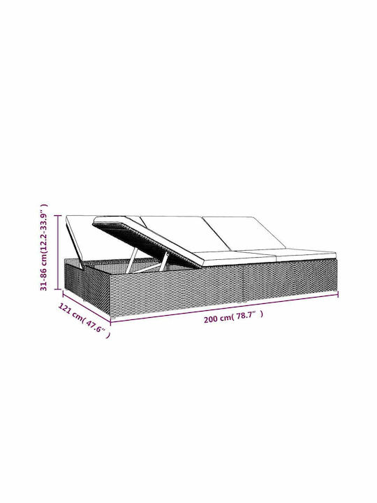 Liegestuhl-Bett Dreisitzer Rattan mit Kissen Braun 200x121x31cm.