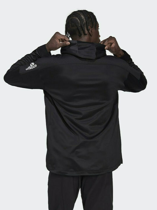 Adidas Workout Warm Herren Sweatshirt Jacke mit Kapuze und Taschen Schwarz