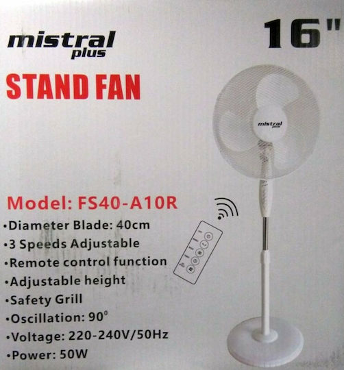 Mistral Plus FS40-A10R Pedestal Fan 50W with 40cm Diameter White Remote Control