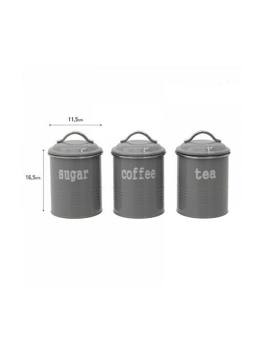 Click Vase Brown / Sugar / Tea with Lid Metallic In Gray Colour 11.5x11.5x16.5cm 3pcs