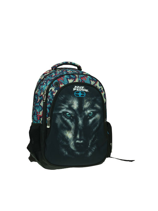 Back Me Up No Fear Black Wolf School Bag Backpack Elementary, Elementary in Black color