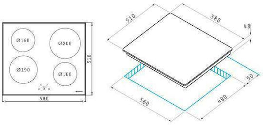 Pyramis 58IN 4005 Induction Cooktop Autonomous with Child Lock Function 58x51εκ.