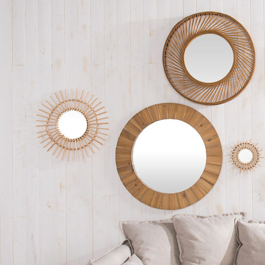 Atmosphera Wall Mirror with Coffee Wooden Frame Diameter 83cm 1pcs