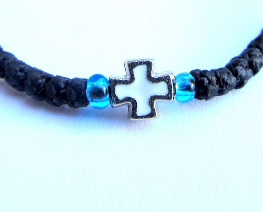 IconsGR Prayer Beads with Cross & Blue Bead Black