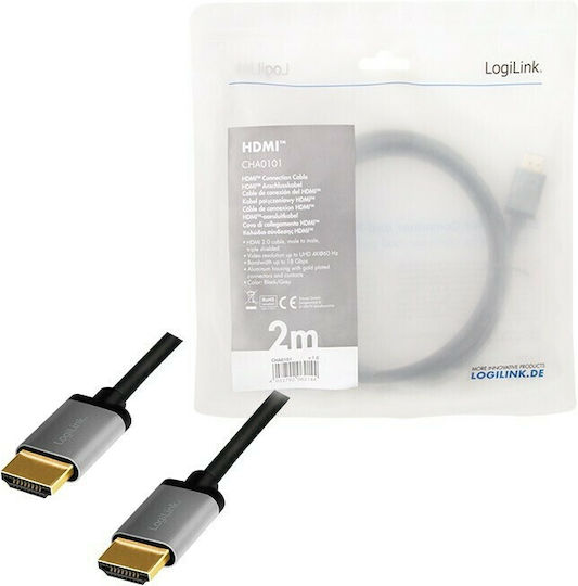 LogiLink HDMI 2.0 Premium High Speed 4K 60Hz HDR Cable HDMI male - HDMI male 2m Μαύρο