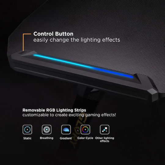 Γραφείο Gaming Glory Ξύλινο Μαύρο με Μεταλλικά Πόδια & LED 120x60x75εκ.