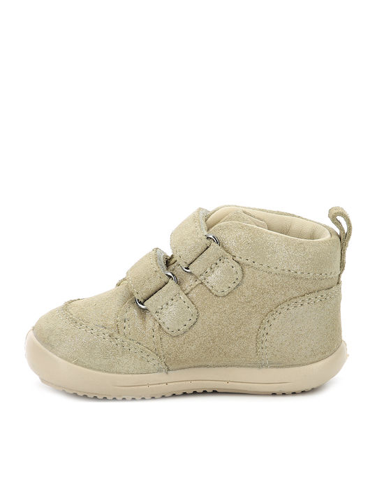 Lederne Kinderstiefeletten mit Klettverschluss Gold