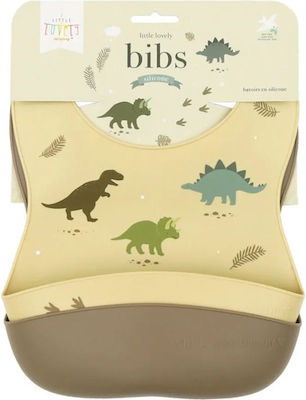 A Little Lovely Company Dinosaurs Waterproof Bib Silicone with Button & Pocket Brown 2pcs