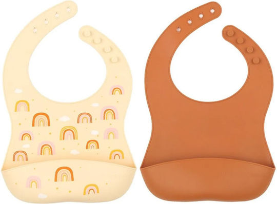 A Little Lovely Company Rainbows Waterproof Bib Silicone with Button & Pocket Orange 2pcs