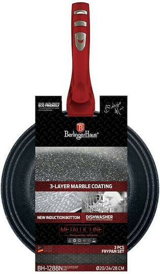 Berlinger Haus Metallic Line Комплект Тигани от Алуминий Burgundy Collection с Вътрешно Покритие от Камък 3 Съда