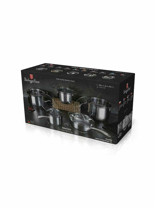 Berlinger Haus Silver Jewellery Collection Cookware Set of Stainless Steel with No Coating Silver 10pcs
