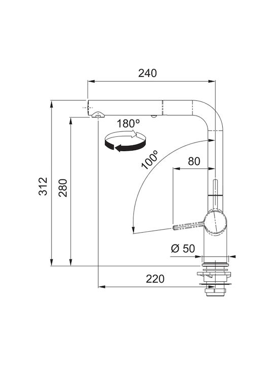 Franke Active L 3156858031 Ψηλή Μπαταρία Κουζίνας Πάγκου με Ντουζ