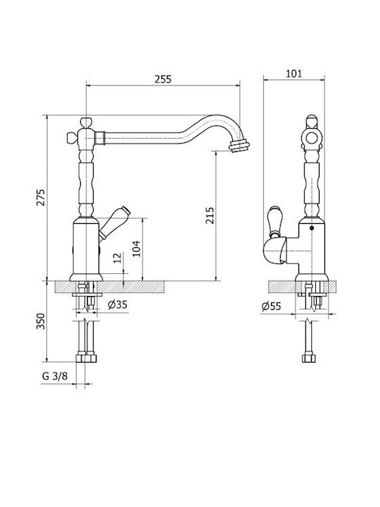 Ottone Meloda Kitchen Faucet Counter Silver Ottone Meloda Kitchen Faucet Counter Silver
