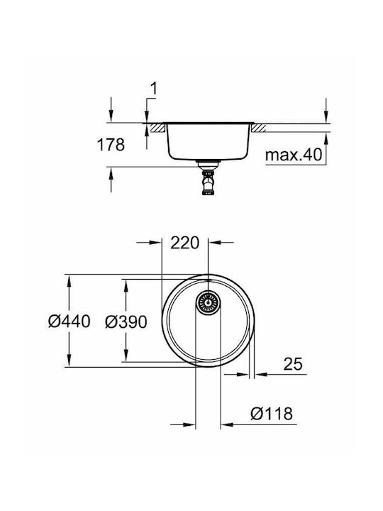 Grohe K 200 Drop-In Мивка Inox Сатен Ш44xД44см Сребрист