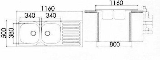 Excel Estia 720CM2000 Ένθετος Νεροχύτης Inox Σατινέ Μ116xΠ50cm Ασημί
