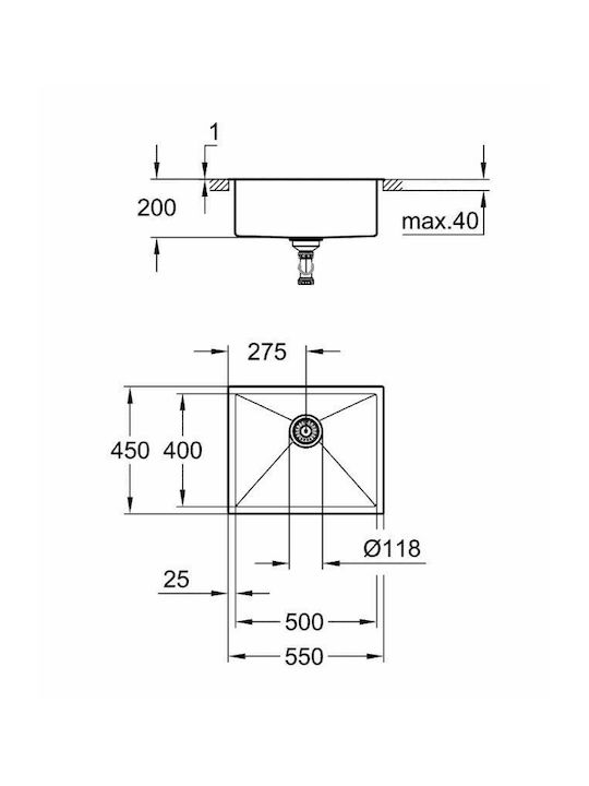 Grohe K 700 31726SD0 Drop-In Chiuvetă Inox Satinat L55xW45cm Argintiu