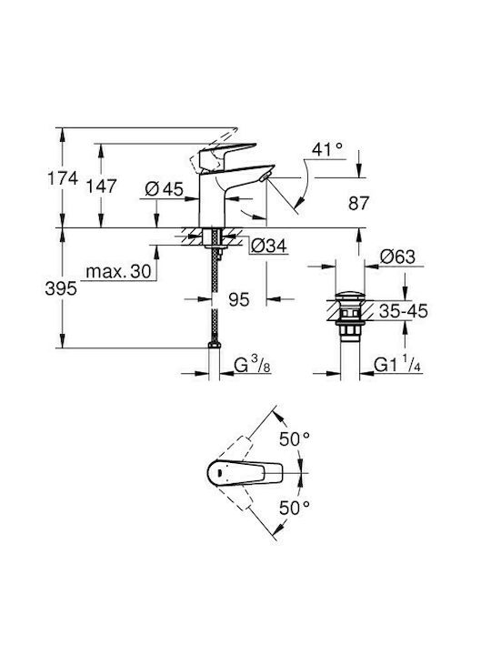 Grohe Bauedge S Amestecare Robinet Chiuvetă Argintiu