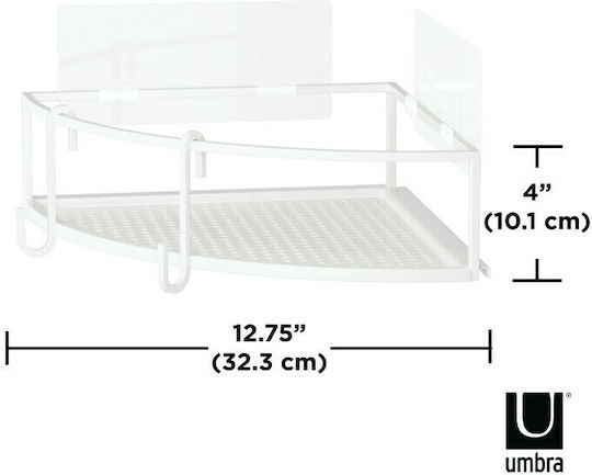 Umbra Cubico Colțar Montat pe perete Raft Baie Metal cu 2 Rafturi și Ventuze 23x23x8cm Albă
