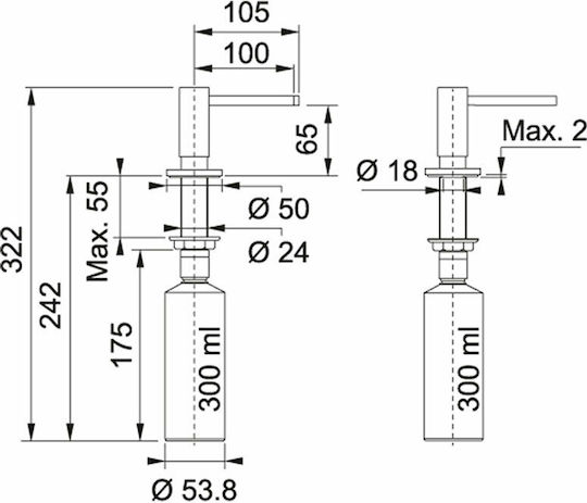 Franke Active Εντοιχιζόμενο Dispenser Κουζίνας Μεταλλικό 300ml