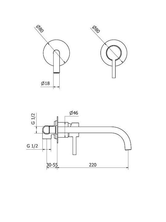 Ottone Meloda Proteus Built-in Mixer & Spout Set for for Bathroom Sink 1 Exit Silver
