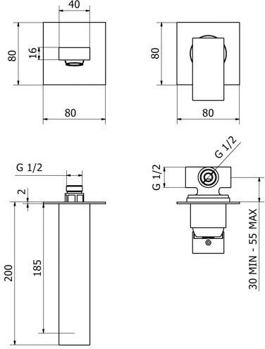 Ottone Meloda Lexus Built-in Mixer & Spout Set for for Bathroom Sink 1 Exit Chrome