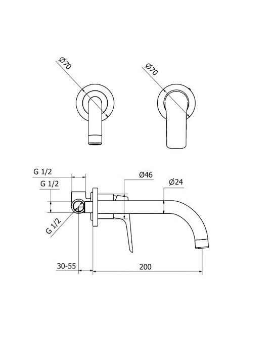 Ottone Meloda Like Built-in Mixer & Spout Set for for Bathroom Sink 1 Exit Chrome